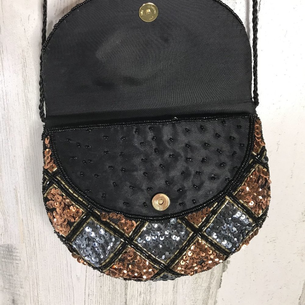 Gunmetal and bronze sequined crossbody purse - Picture 5 of 7
